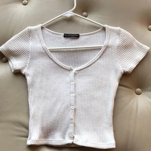 Brandy Melville cream short sleeve button down ribbed shirt like new